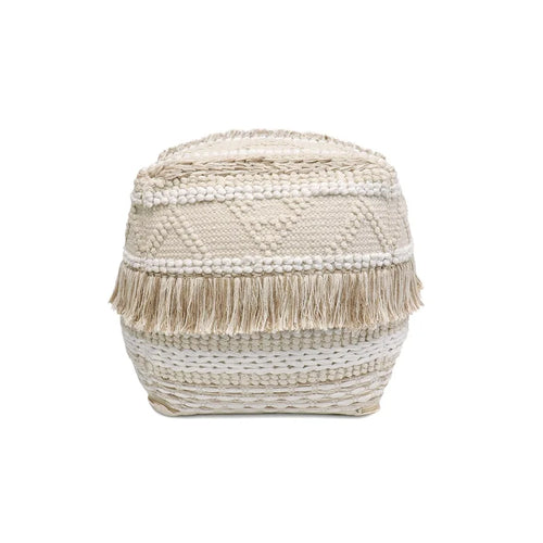 Pouf quadrato beige in cotone intrecciato a mano, 1 posto