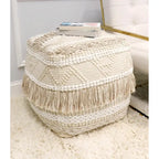 Pouf quadrato beige in cotone intrecciato a mano, 1 posto