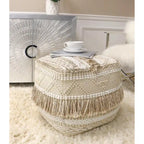 Pouf quadrato beige in cotone intrecciato a mano, 1 posto