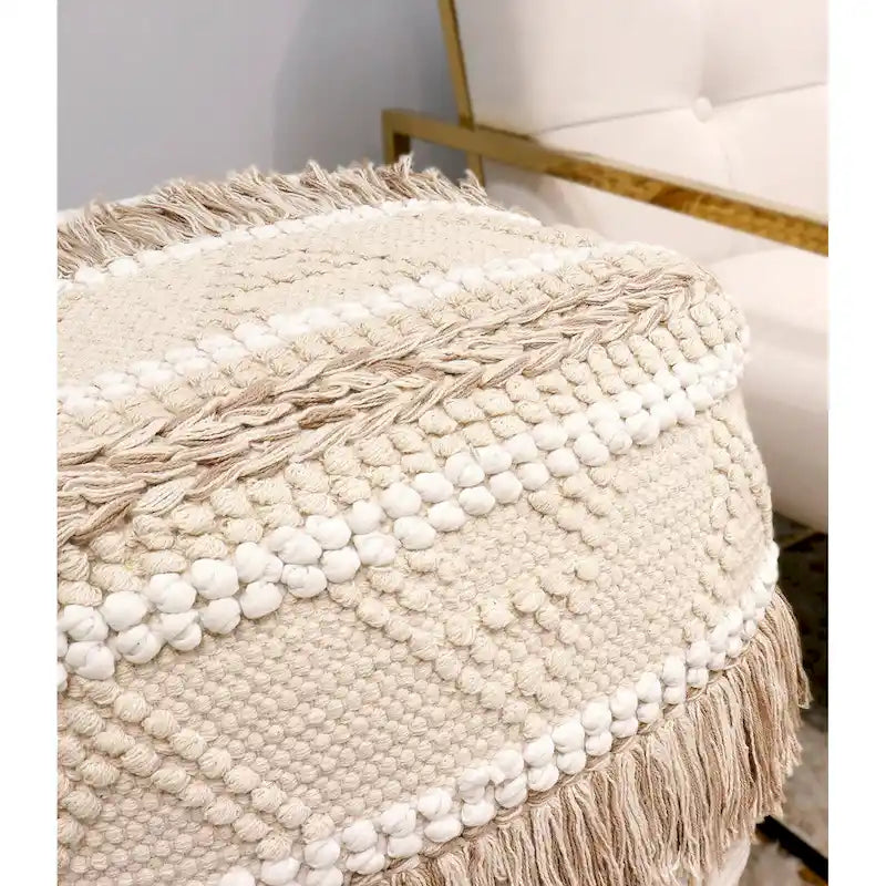Pouf quadrato beige in cotone intrecciato a mano, 1 posto