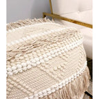 Pouf quadrato beige in cotone intrecciato a mano, 1 posto