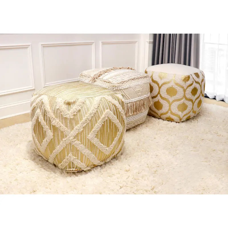Pouf quadrato beige in cotone intrecciato a mano, 1 posto