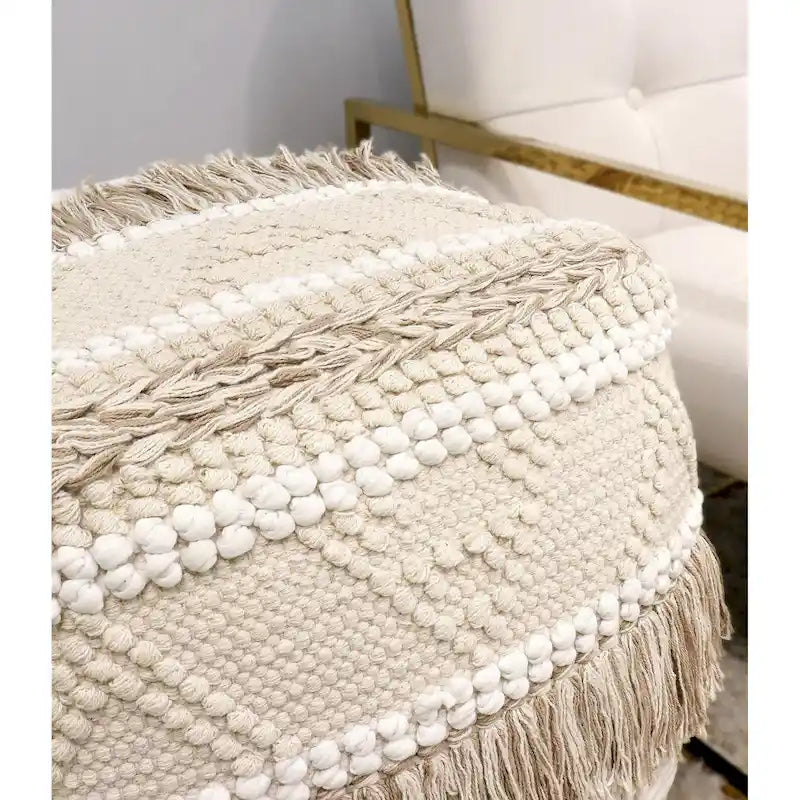 Pouf quadrato beige in cotone intrecciato a mano, 1 posto