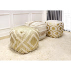 Pouf quadrato beige in cotone intrecciato a mano, 1 posto