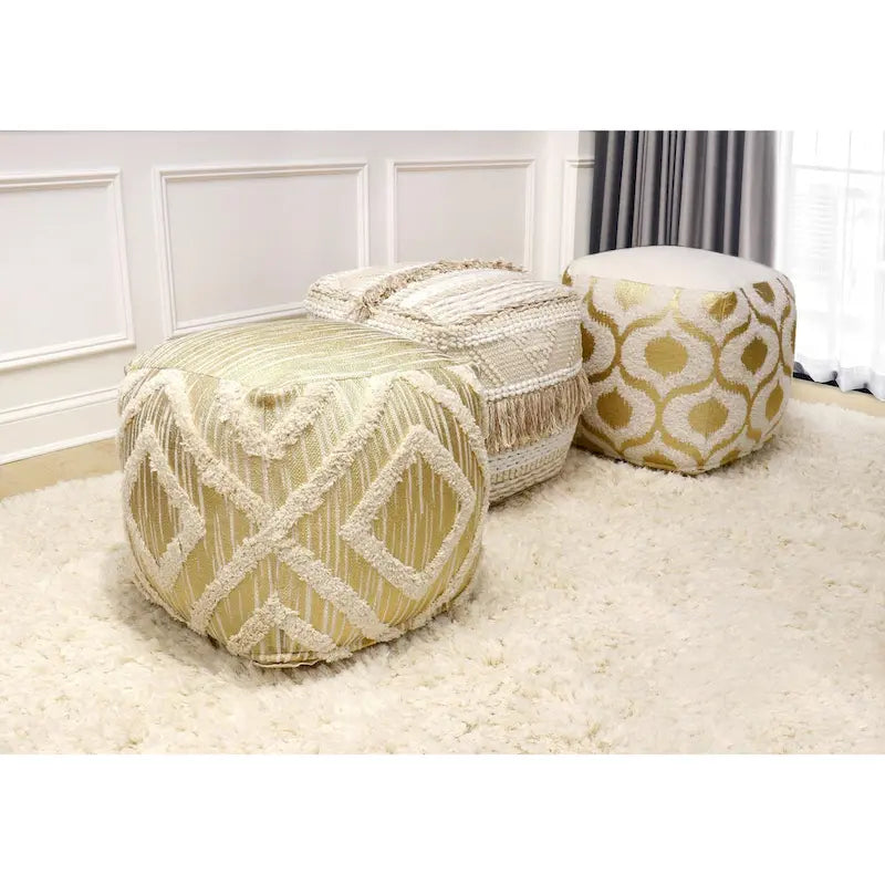 Pouf quadrato beige in cotone intrecciato a mano, 1 posto