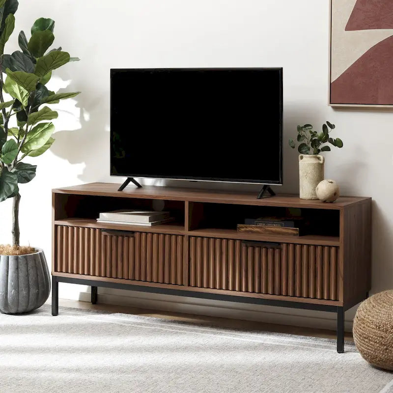 SAFAVIEH Alyse 2-Drawer 2-Shelf Entertainment Media Stand (Fits Up To 65 Flatscreen TV) - 60.4 In. x 15.6 In. x 24.8 In.