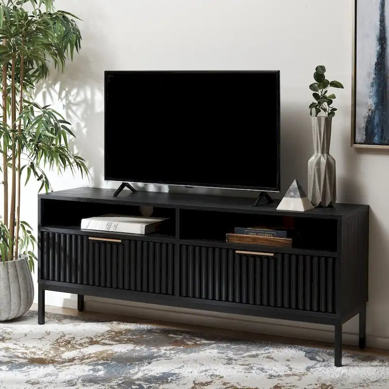Mobile TV con 2 cassetti e 2 ripiani, finitura scanalata – Adatto per TV fino a 65"