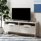 Mobile TV con 2 cassetti e 2 ripiani, finitura scanalata – Adatto per TV fino a 65"