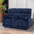 Divanetto Reclinabile Elettrico Bicolore Marrone/Grigio/Blu con Console e Vibrazione, 2 Posti