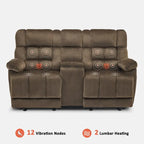 Divanetto Reclinabile Elettrico Bicolore Marrone/Grigio/Blu con Console e Vibrazione, 2 Posti