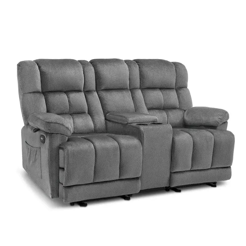 Divanetto Reclinabile Elettrico Bicolore Marrone/Grigio/Blu con Console e Vibrazione, 2 Posti