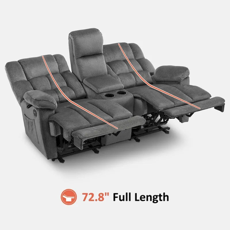 Divanetto Reclinabile Elettrico Bicolore Marrone/Grigio/Blu con Console e Vibrazione, 2 Posti