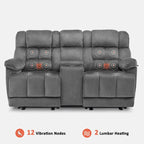 Divanetto Reclinabile Elettrico Bicolore Marrone/Grigio/Blu con Console e Vibrazione, 2 Posti