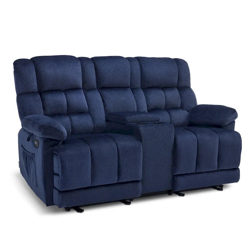 Divanetto Reclinabile Elettrico Bicolore Marrone/Grigio/Blu con Console e Vibrazione, 2 Posti