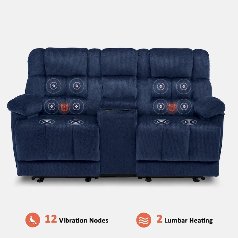 Divanetto Reclinabile Elettrico Bicolore Marrone/Grigio/Blu con Console e Vibrazione, 2 Posti