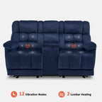 Divanetto Reclinabile Elettrico Bicolore Marrone/Grigio/Blu con Console e Vibrazione, 2 Posti