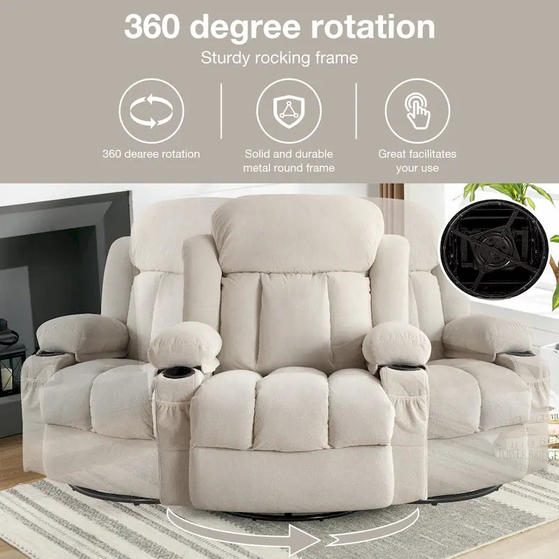Poltrona reclinabile singola manuale beige/marrone/grigia con girello a 360°
