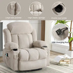 Poltrona reclinabile singola manuale beige/marrone/grigia con girello a 360°