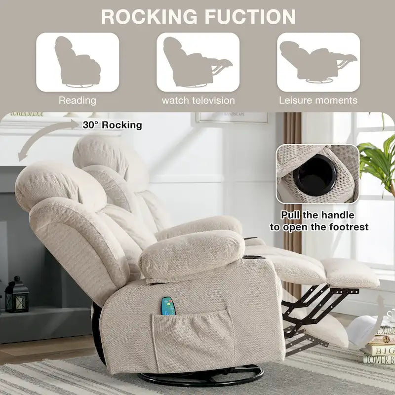 Poltrona reclinabile singola manuale beige/marrone/grigia con girello a 360°