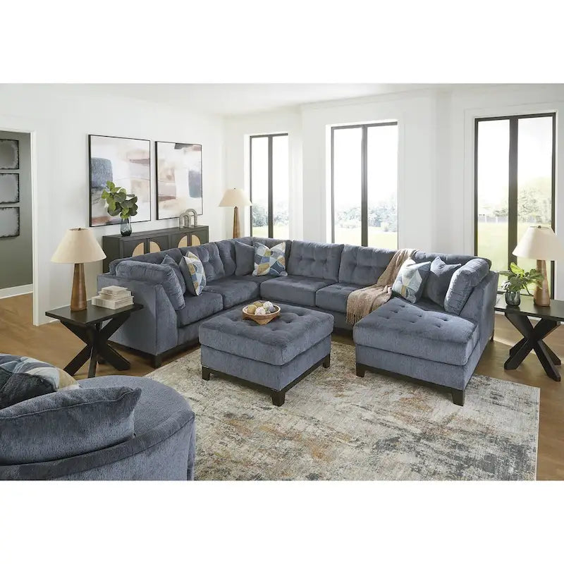 Pouf accentato trapuntato oversize blu navy/pietra, 1 posto