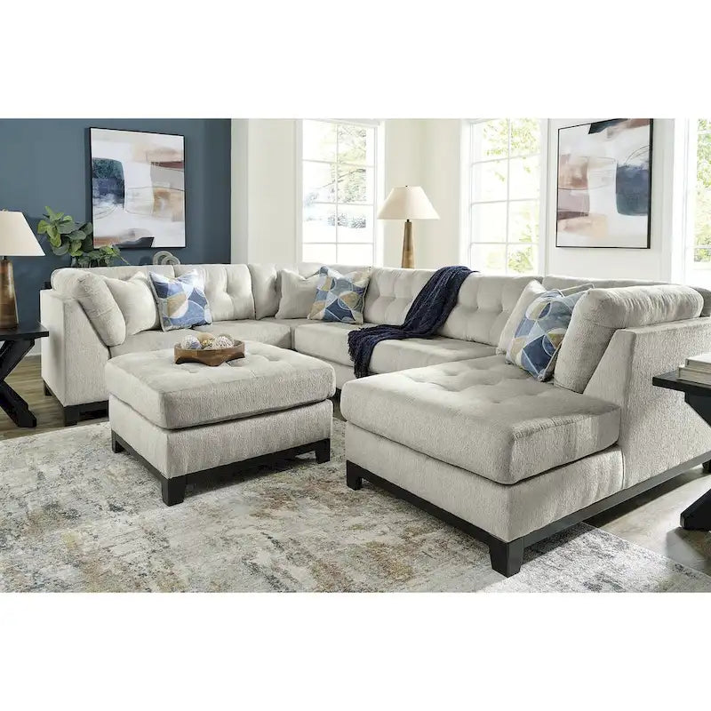 Pouf accentato trapuntato oversize blu navy/pietra, 1 posto