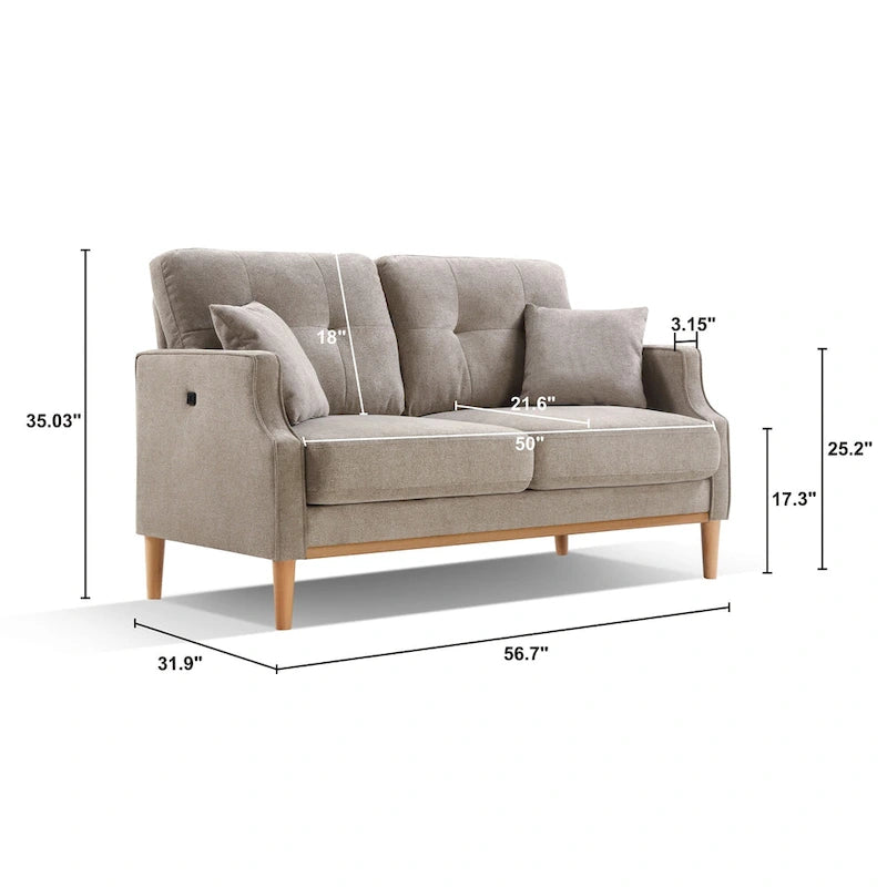 Divanetto a 2 posti in tessuto blu scuro/crema/azzurro con porta USB