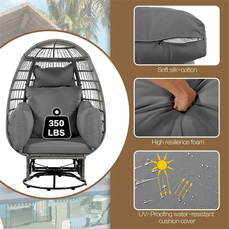 Poltrona a uovo girevole a dondolo in rattan grigio naturale/beige – 1 persona