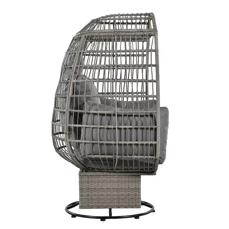 Poltrona a uovo girevole a dondolo in rattan grigio naturale/beige – 1 persona