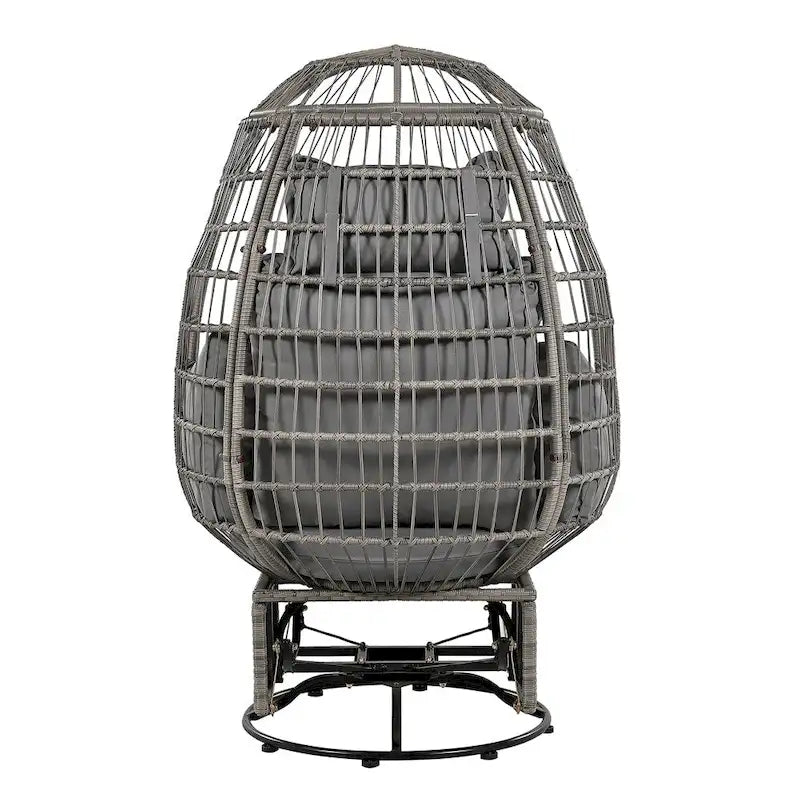 Poltrona a uovo girevole a dondolo in rattan grigio naturale/beige – 1 persona