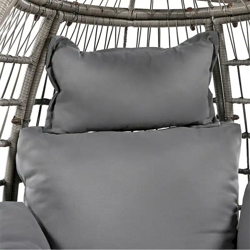 Poltrona a uovo girevole a dondolo in rattan grigio naturale/beige – 1 persona