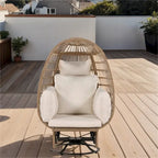 Poltrona a uovo girevole a dondolo in rattan grigio naturale/beige – 1 persona