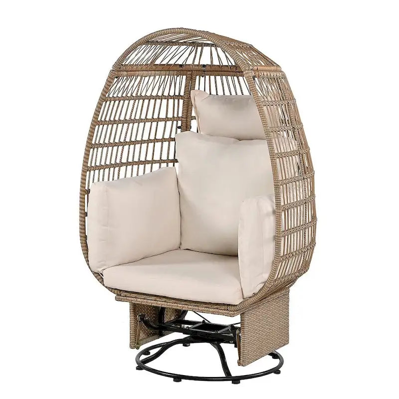 Poltrona a uovo girevole a dondolo in rattan grigio naturale/beige – 1 persona