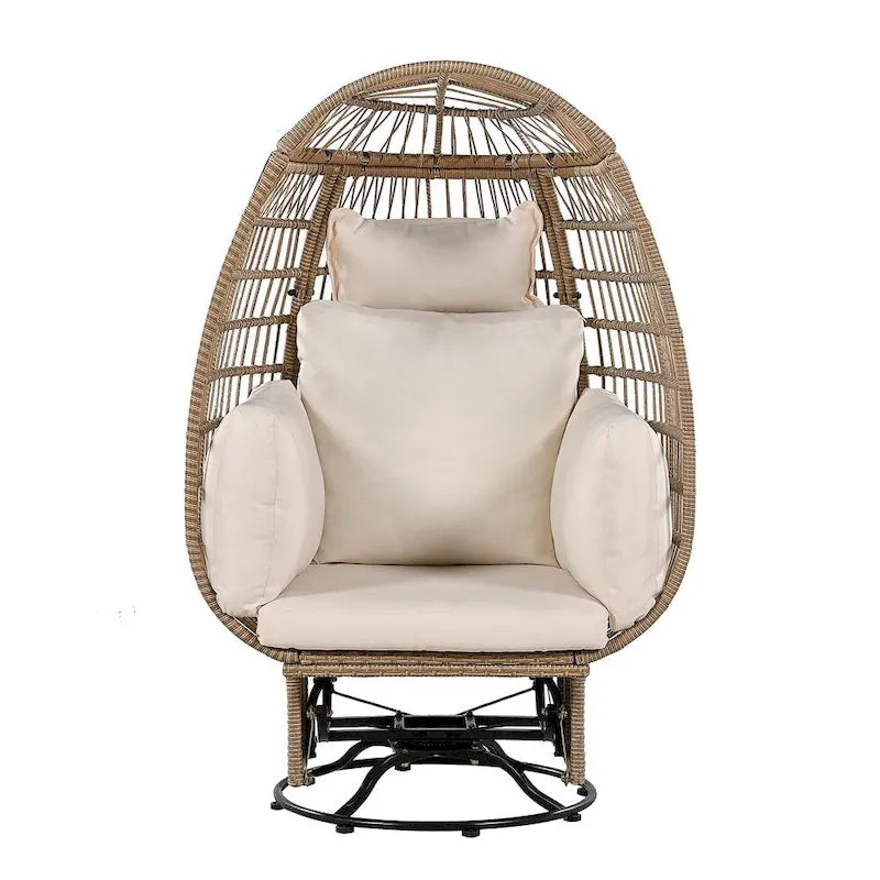 Poltrona a uovo girevole a dondolo in rattan grigio naturale/beige – 1 persona