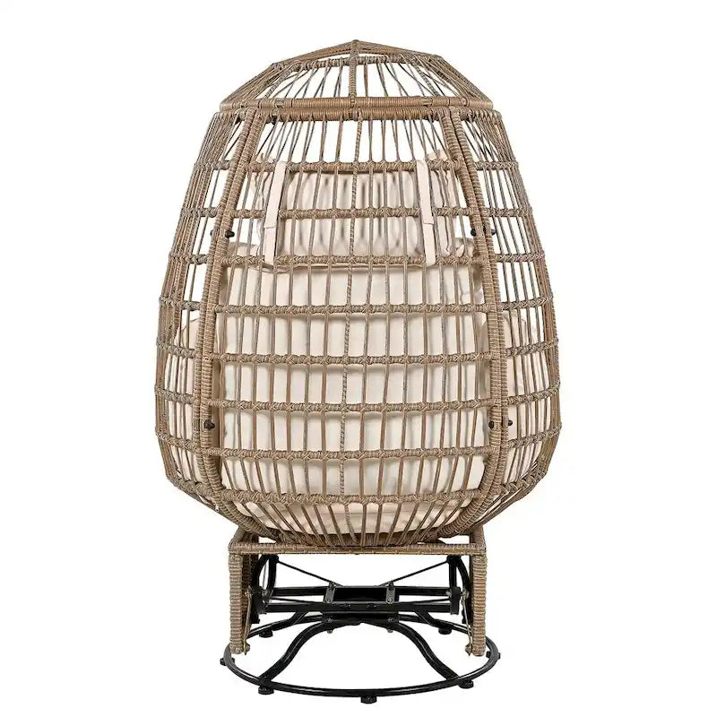 Poltrona a uovo girevole a dondolo in rattan grigio naturale/beige – 1 persona
