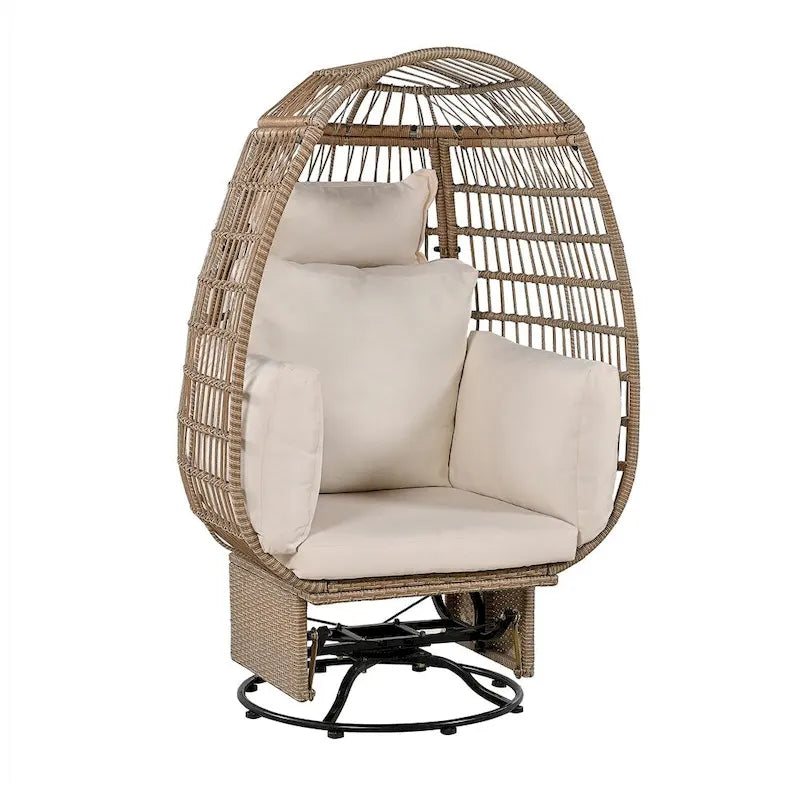 Poltrona a uovo girevole a dondolo in rattan grigio naturale/beige – 1 persona