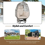 Poltrona a uovo girevole a dondolo in rattan grigio naturale/beige – 1 persona