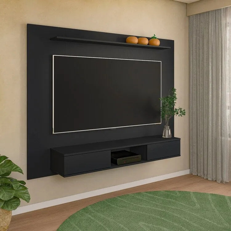 Mobile TV sospeso naturale/bianco/nero con ripiani, si adatta a TV fino a 70"