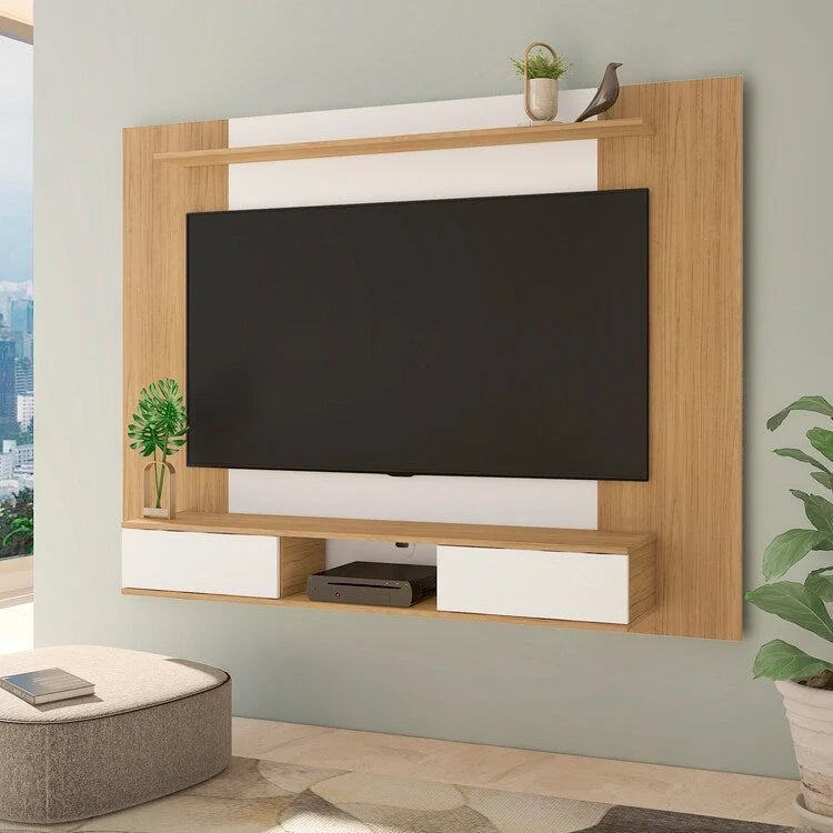 Mobile TV sospeso naturale/bianco/nero con ripiani, si adatta a TV fino a 70"