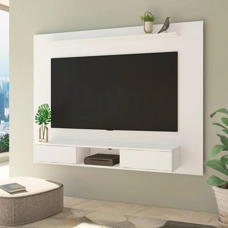 Mobile TV sospeso naturale/bianco/nero con ripiani, si adatta a TV fino a 70"