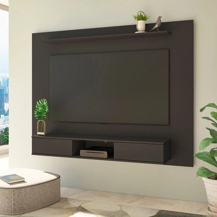 Mobile TV sospeso naturale/bianco/nero con ripiani, si adatta a TV fino a 70"