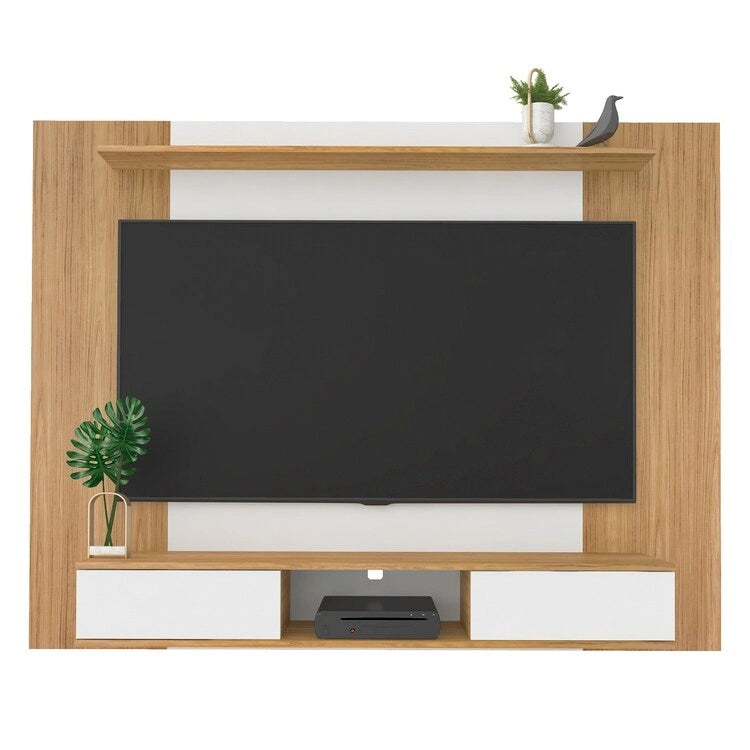 Mobile TV sospeso naturale/bianco/nero con ripiani, si adatta a TV fino a 70"