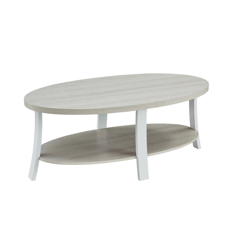Tavolino ovale bianco con ripiano inferiore, stile contemporaneo