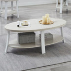 Tavolino ovale bianco con ripiano inferiore, stile contemporaneo